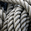 A heap of lines on the Balclutha's deck.