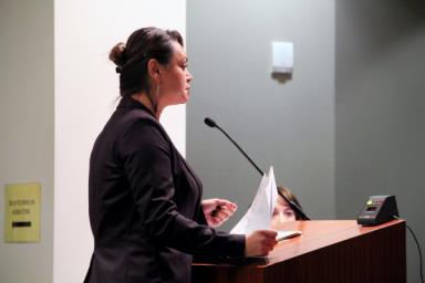 Mayra Padilla, Academic and Student Services Manager at Contra Costa College, attended the city council meeting to advocate for the expansion of the Richmond Promise scholarship program to all students. (Photo by Angelica Casas)