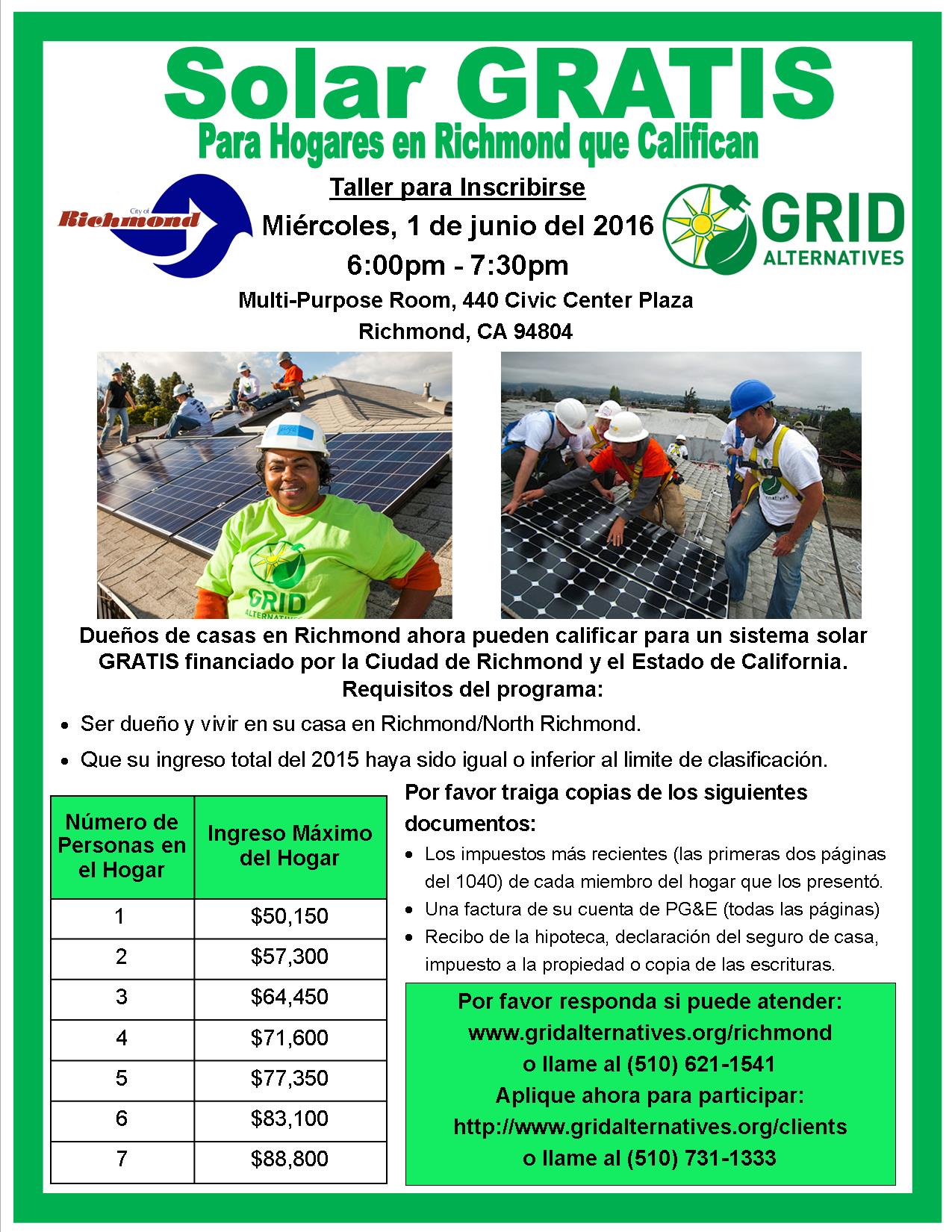 GRID Alternatives Event Flyer June 1 2016 spanish