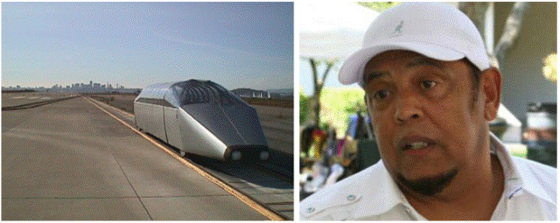 An Ultra Light Rail train car and CyberTran Executive Vice President Dexter Vizinau.