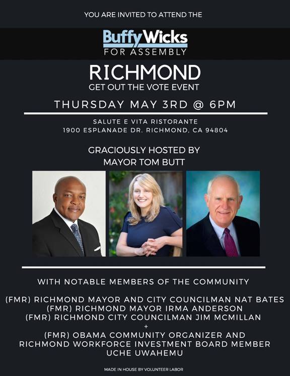 Join Me May 3 at Salute for a Buffy Wicks for AD15 Event
