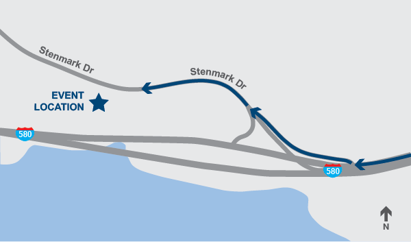 An illustrated map marking the event location with a star near Stenmark Drive.