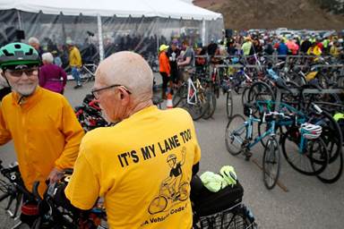 Tom Willging (left) and Bill Pinkham get ready for their inaugural ride.