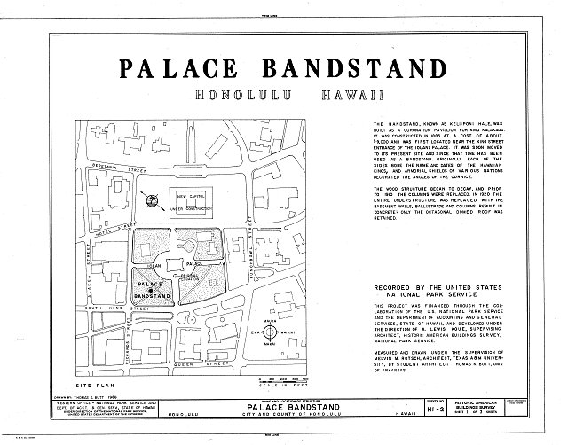 HABS HI,2-HONLU,9- (sheet 1 of 3) - Iolani Bandstand, King & Richards Streets, Honolulu, Honolulu County, HI