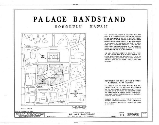 HABS HI,2-HONLU,9- (sheet 1 of 3) - Iolani Bandstand, King & Richards Streets, Honolulu, Honolulu County, HI